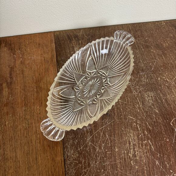 Hazel‎ Atlas Vintage Clear Glass Fan Triangle Celery Serving Dish Bowl - Picture 1 of 6